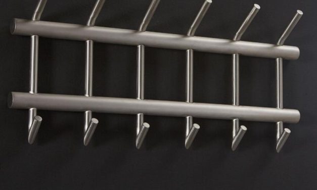 FURBO Knagerække, børstet stål, dobbelt, 2 x 6 kroge, 67 cm