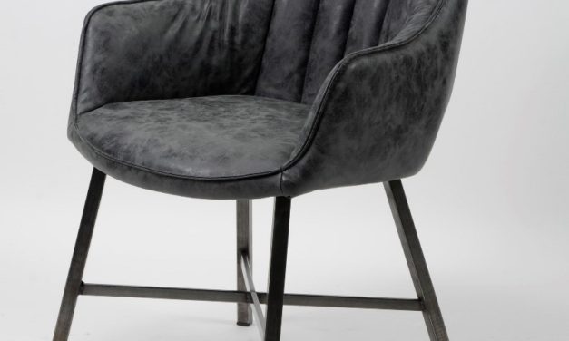 FURBO Spisebordsstol, stål og sort læder