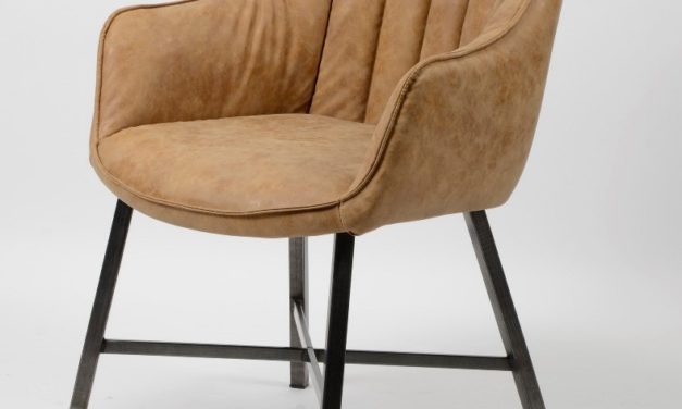 FURBO Spisebordsstol, stål og brunt læder