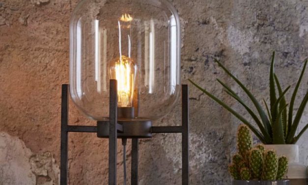 FURBO Bordlampe, antik sølv og glas