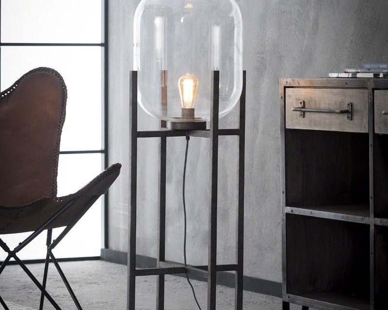 FURBO Gulvlampe, sølv finish og glaskuppel