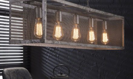 FURBO Loftslampe, industri design, sølv metal, 5 pærer