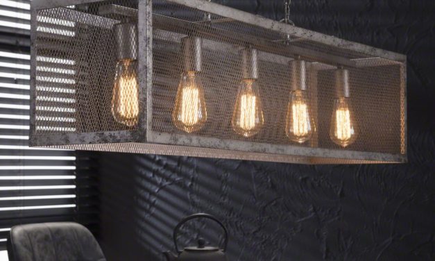 FURBO Loftslampe, industri design, sølv metal, 5 pærer