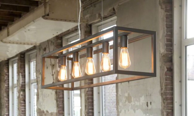 FURBO Loftslampe, industri design, sølv metal, 5 pærer