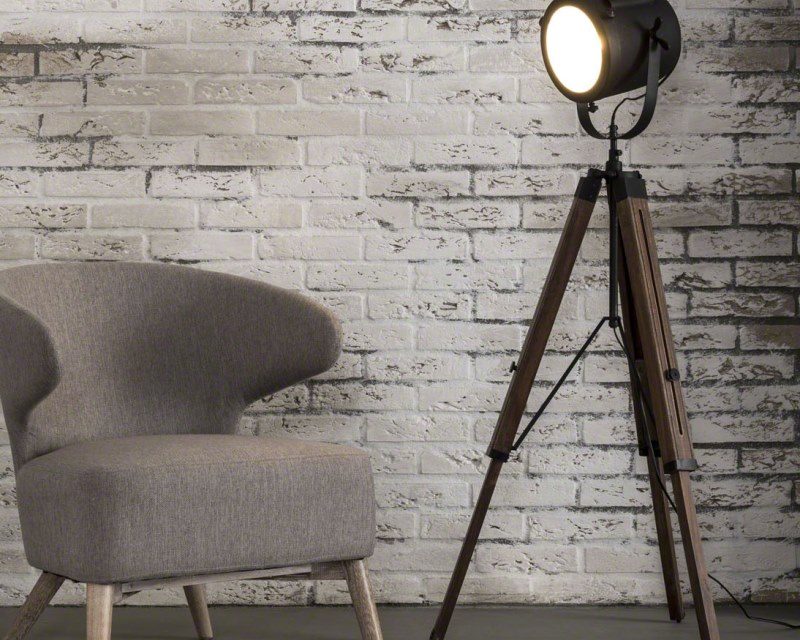 FURBO Gulvlampe, sort metal, træstativ