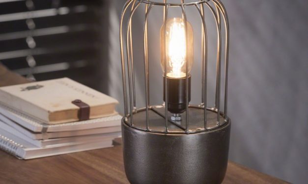 FURBO Bordlampe, industriel design, sort nikkel, højde 31 cm