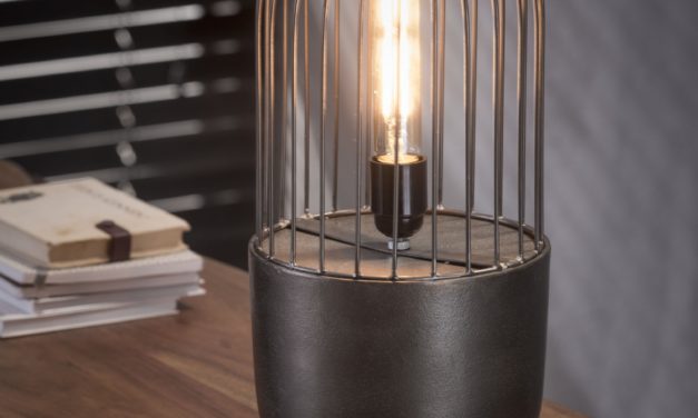 FURBO Bordlampe, industriel design, sort nikkel, højde 41 cm