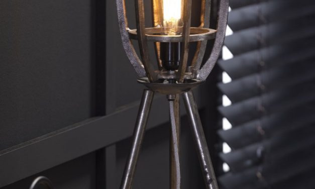 FURBO Bordlampe, industriel design, sort nikkel, højde 51 cm