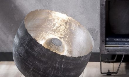 FURBO Rund bordlampe, patineret stål, højde 37 cm