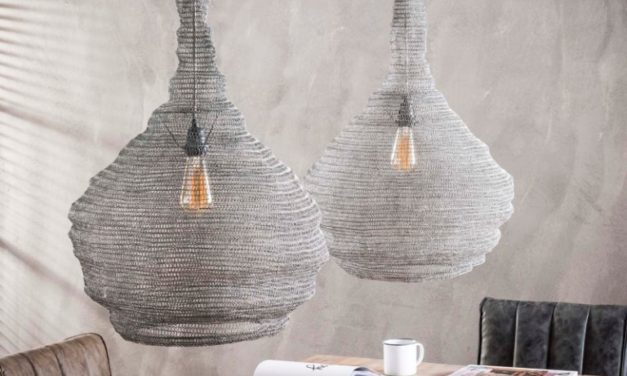 FURBO Loftslamper, vævet gråt metal, tragtform