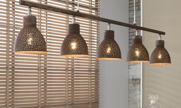 FURBO Loftslampe, patineret brunt jern, 5 lamper