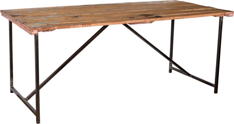 TRADEMARK LIVING Råt spisebord med gammel træbordplade og nyt jernstel