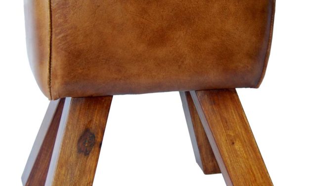 TRADEMARK LIVING Skammel med antik brunt læder