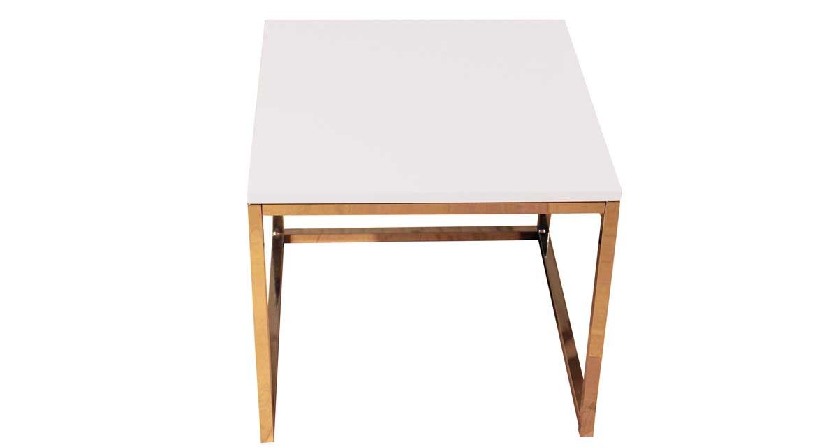 Sofabord hvid – kvadratisk med stålstel i sølv