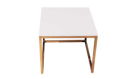 Sofabord hvid – kvadratisk med stålstel i sølv
