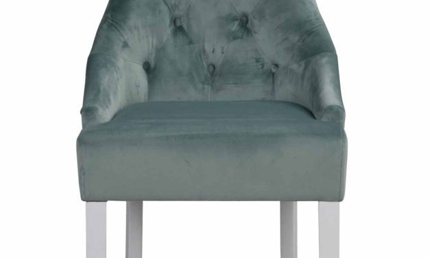 Stella spisebordsstol – aquafarvet stof/hvidt massivt lærketræ