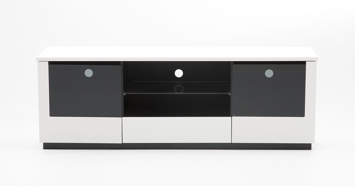 Etage TV-bord – grå/hvid med glaslåger