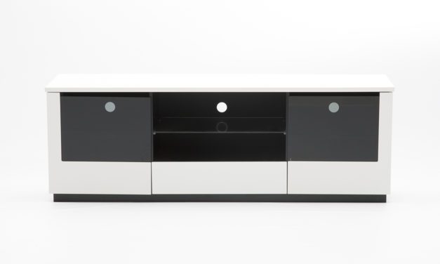 Etage TV-bord – grå/hvid med glaslåger