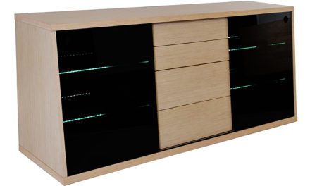 Flow TV-bord i eg med glashylder