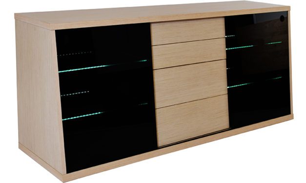 Flow TV-bord i eg med glashylder