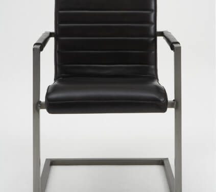 Sabina sort spisebordsstol med Armlæn, Ægte Læder