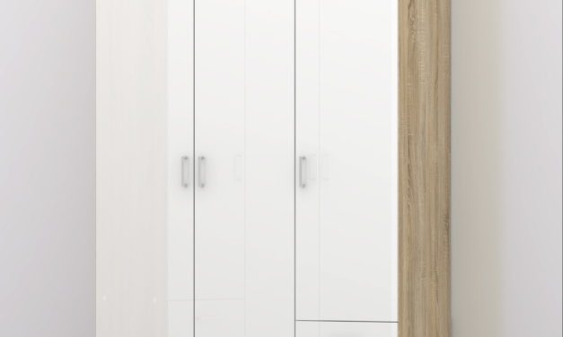 Space garderobeskab eg/hvid 3 låger 3 skuffer