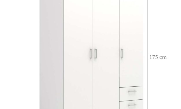 Space garderobeskab hvid 3 låger 3 skuffer 175×115