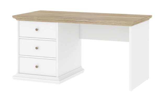 Paris skrivebord med skuffer, hvid/eg