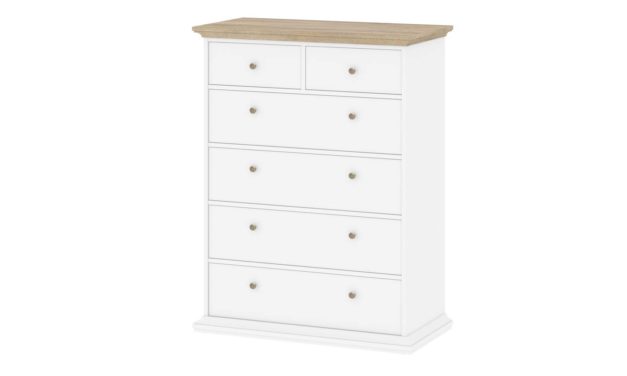 Paris kommode 6 skuffer – hvid/eg