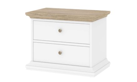 Paris natbord m. 2 skuffer – hvid/eg