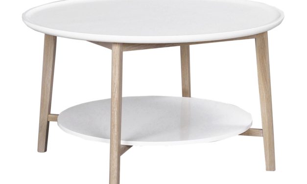 Thea sofabord – hvid/hvidpigmenteret m. hylde, rund (Ø90)