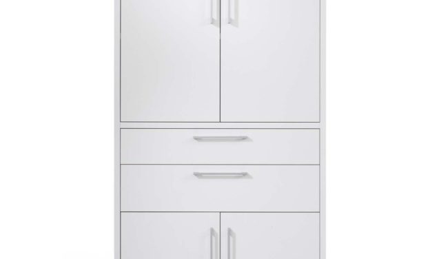 Prima høj reol m. låger og skuffer – Hvid