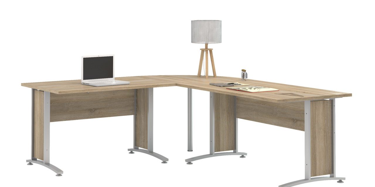 Prima stort skrivebord – Eg/Sølvgrå stål