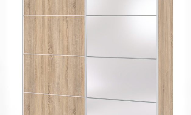 Verona skydedørsgarderobeskab i eg struktur