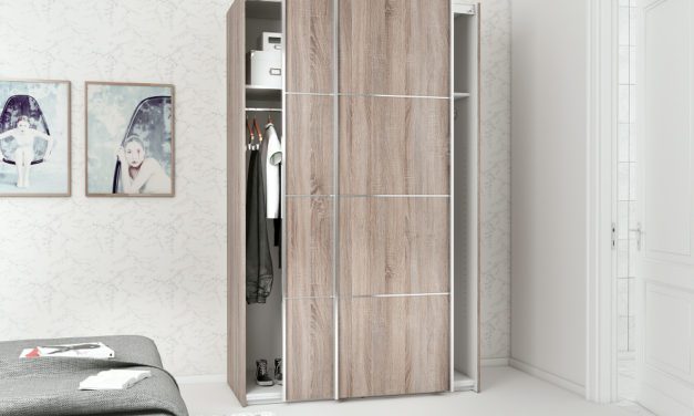 Verona trøffelfarvet skydedørsskab med hylder – Smal