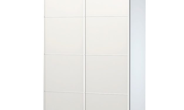 Verona hvidt skydedørsskab med hylder – Smal