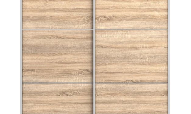 Verona skydedørsskab i eg struktur med hylder – Smal