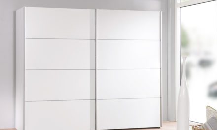 Verona hvid skydedørsskab med hylder – Bred