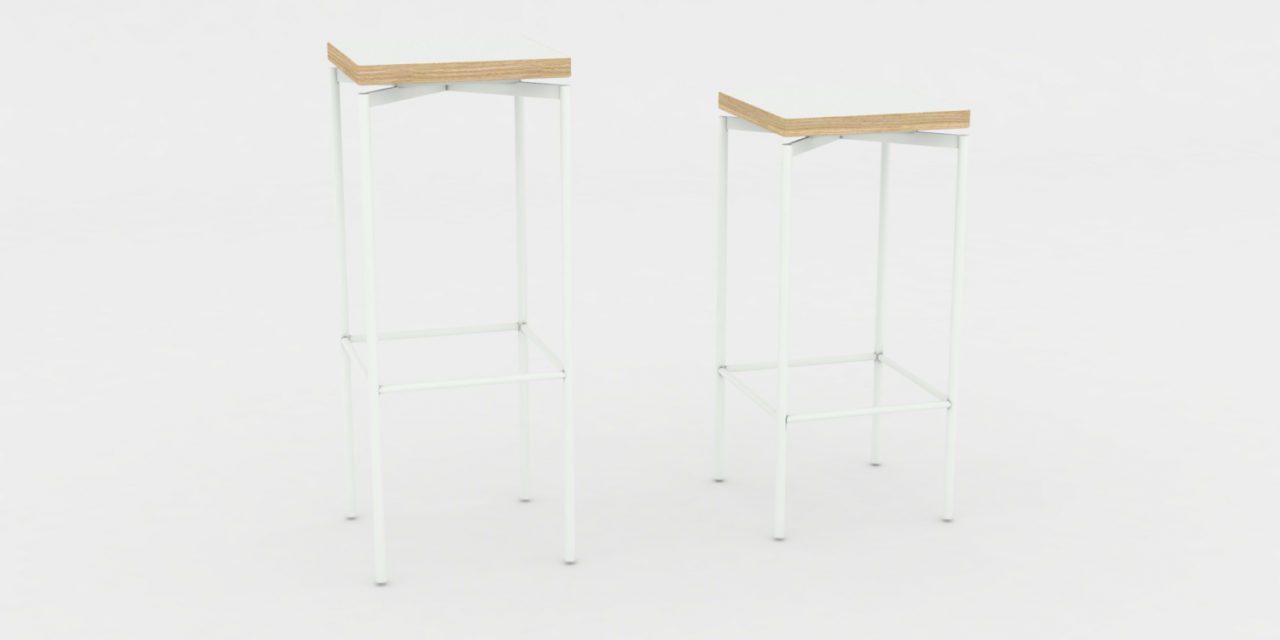 JENSENPLUS BLACKBOX barstol, Hvid, Top: laminat på krydsfinér