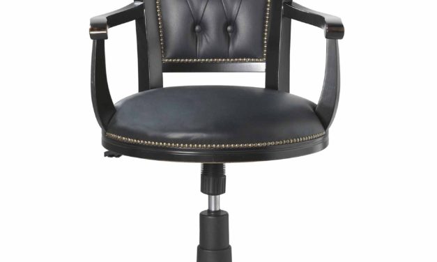 Skipper skrivebordsstol – sortlakeret træ/sort læder, m. hæve/sænke funktion