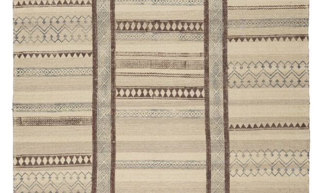 IB LAURSEN Gulvtæppe m/brunt og blåt tryk håndprintet bomuld