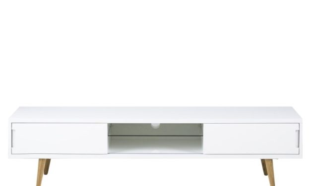 Elise TV-bord i hvid højglans med ben i eg