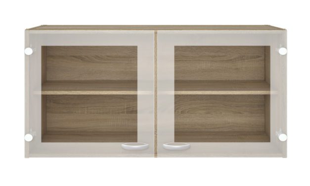 Casa overskab i eg struktur med to glaslåger