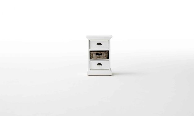 NOVASOLO hvidt sengebord med kurv