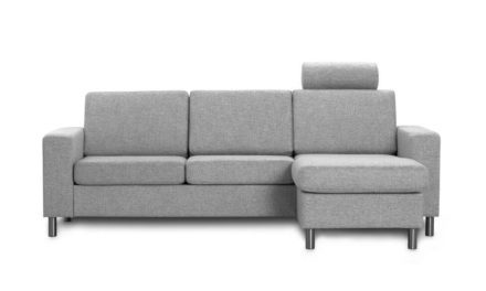 Pisa 3 pers. sofa – lys granitgrå stof, m. vendbar chaiselong