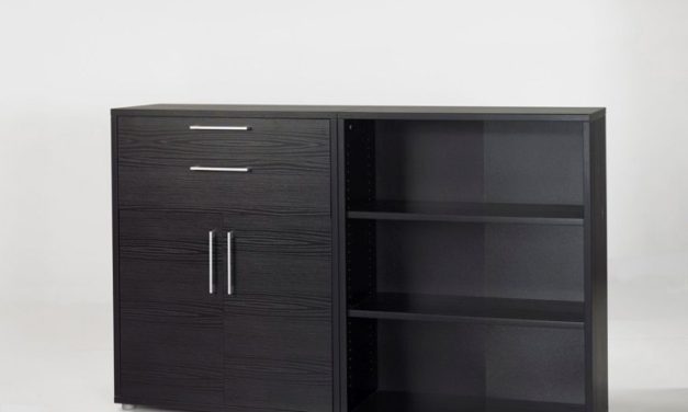 Prima reol m. hylder, skuffer og låger – Sort ask