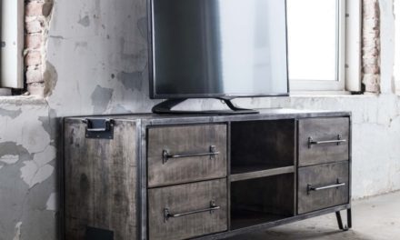 FURBO TV skab, grå patineret massiv mango træ, 150 x 46 cm