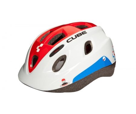 Cube Kids Teamline børnecykelhjelm – Hvid/rød/blå – Str. 48-52