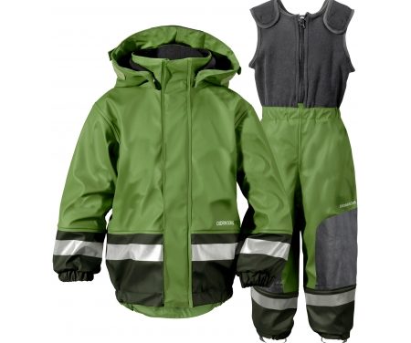 Didriksons Boardman Kids Set – Fleeceforet regntøj – Grøn