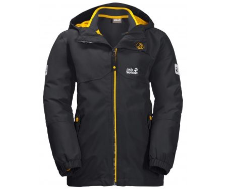 Jack Wolfskin B Iceland 3in1 JKT – Vandtæt 3i1 børnejakke – Mat Sort